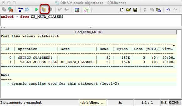 Create and show the explain plan for a statement